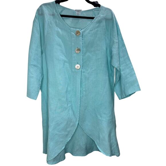 Habitat linen seafoam swing "cardigan" 3 capiz shell buttons - Picture 1 of 7